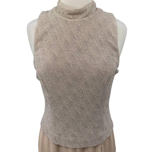 Vintage 2 Piece Jumpsuit Jacket Set Silky Silver Glitter Bodice Flowy Womens 8 - Picture 3 of 14